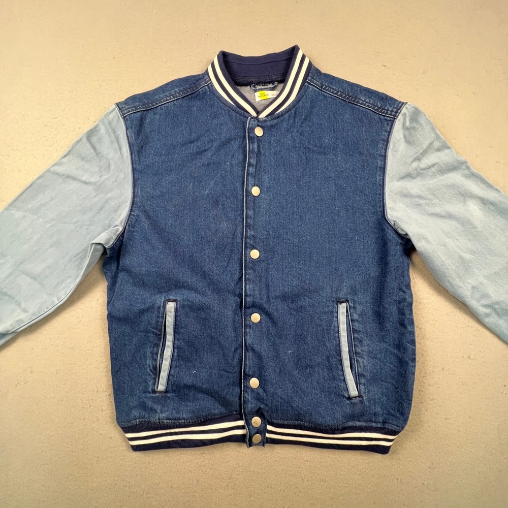 Epic‎ Threads Varsity Jacket Boys L Blue Two-Tone Denim Snap Bomber Collegiate